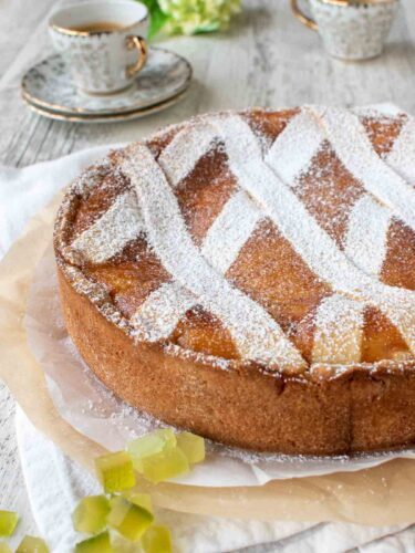 Pastiera cake with criss sugar stripes