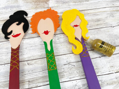 Sanderson sisters spoons with bottle of glitter paint