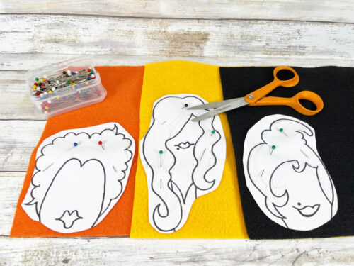 A set of felt crafts with scissors and scissors.