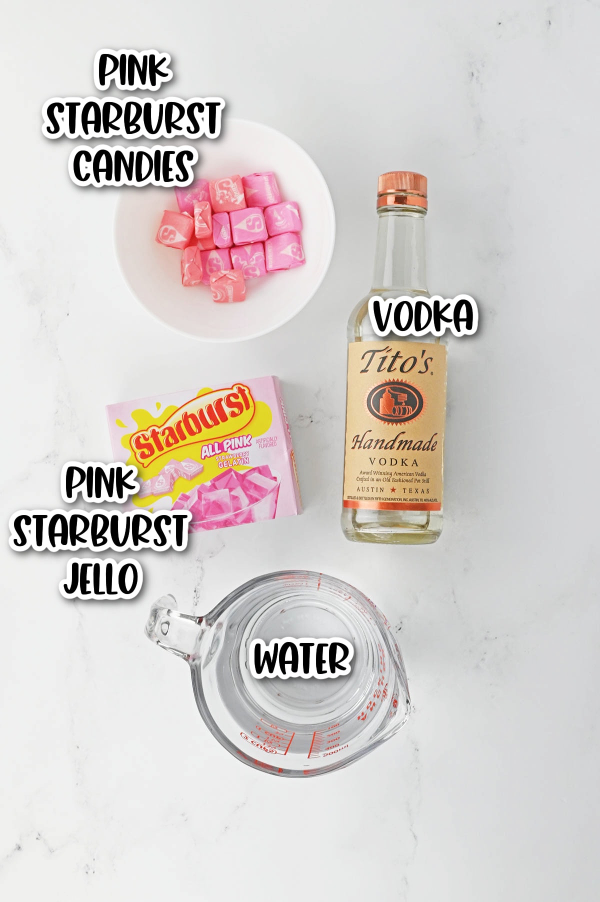 Pink starburst jello ingredients.