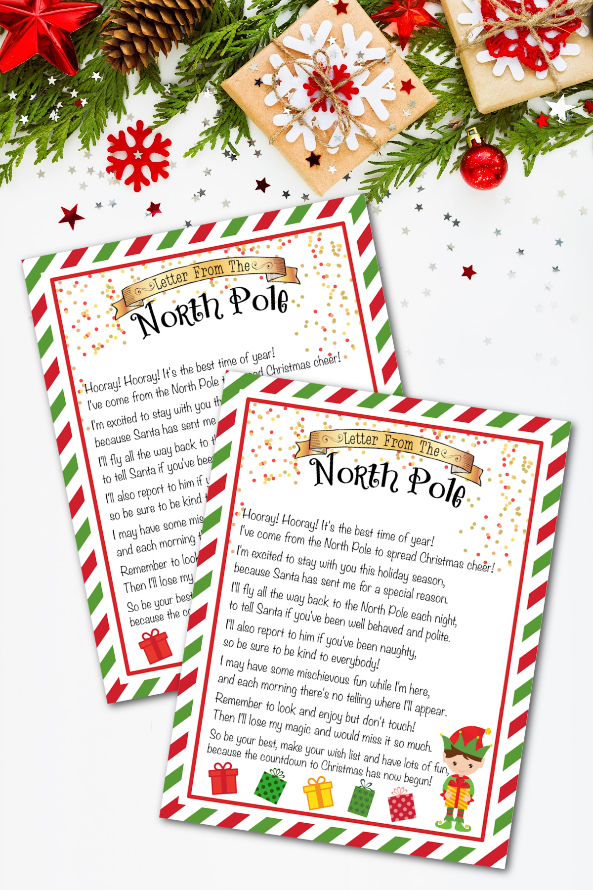 Two christmas letters with a poem on them.