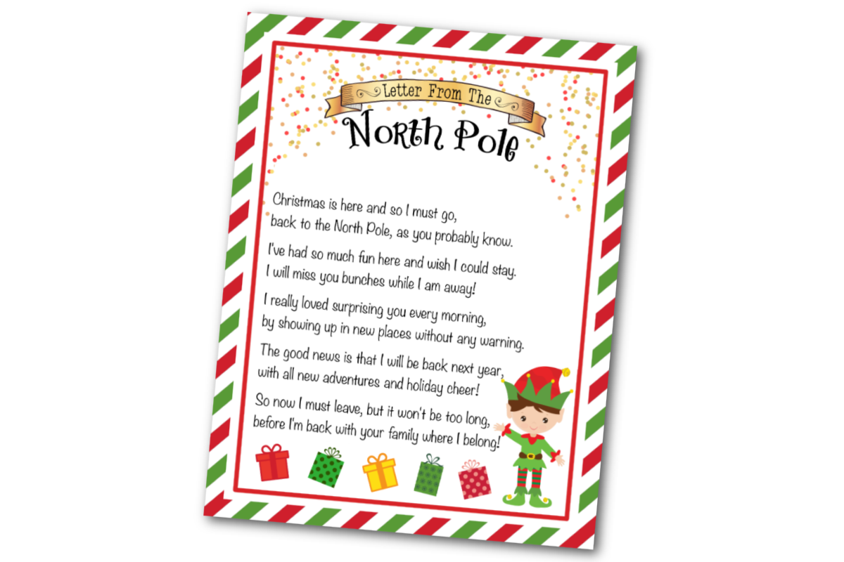 A christmas letter with an elf poem on it.