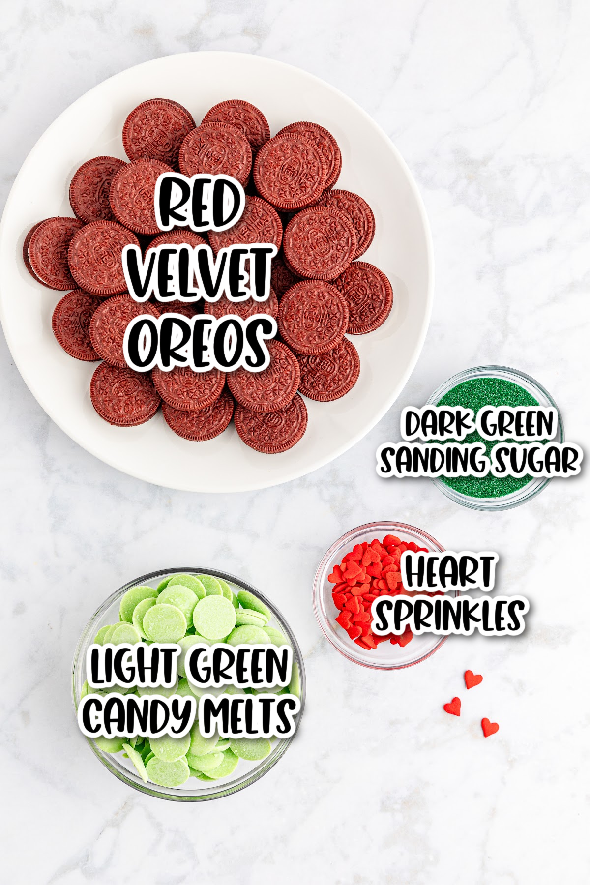 Ingredients for chocolate covered Grinch Oreos