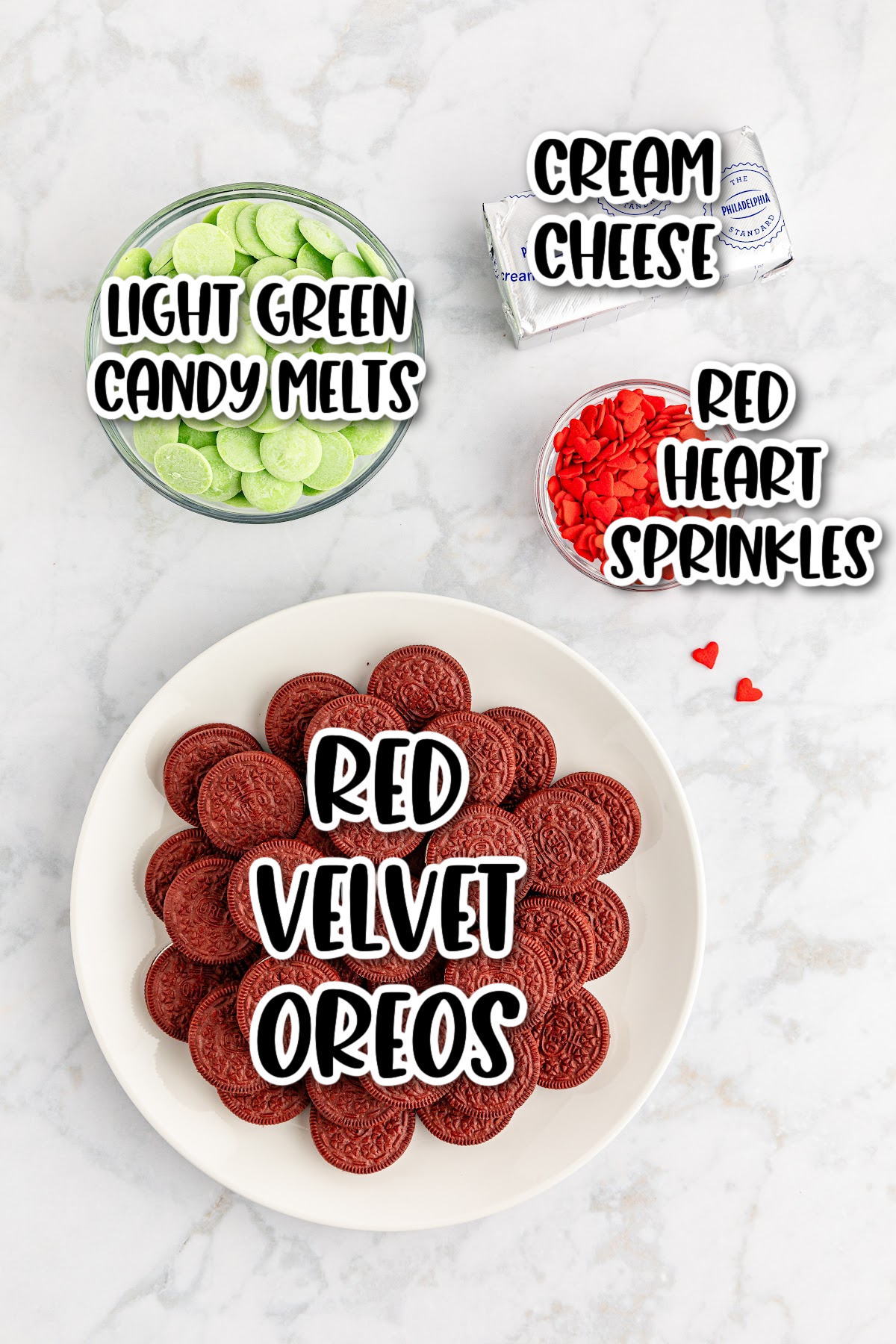 The ingredients for red velvet oreos.