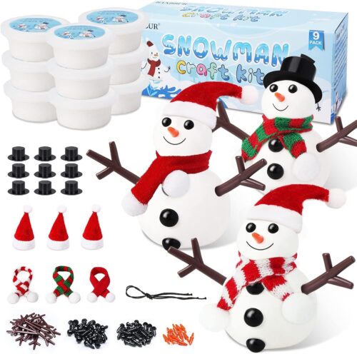 Snowman ice sculpting kit with hats and santa hats.