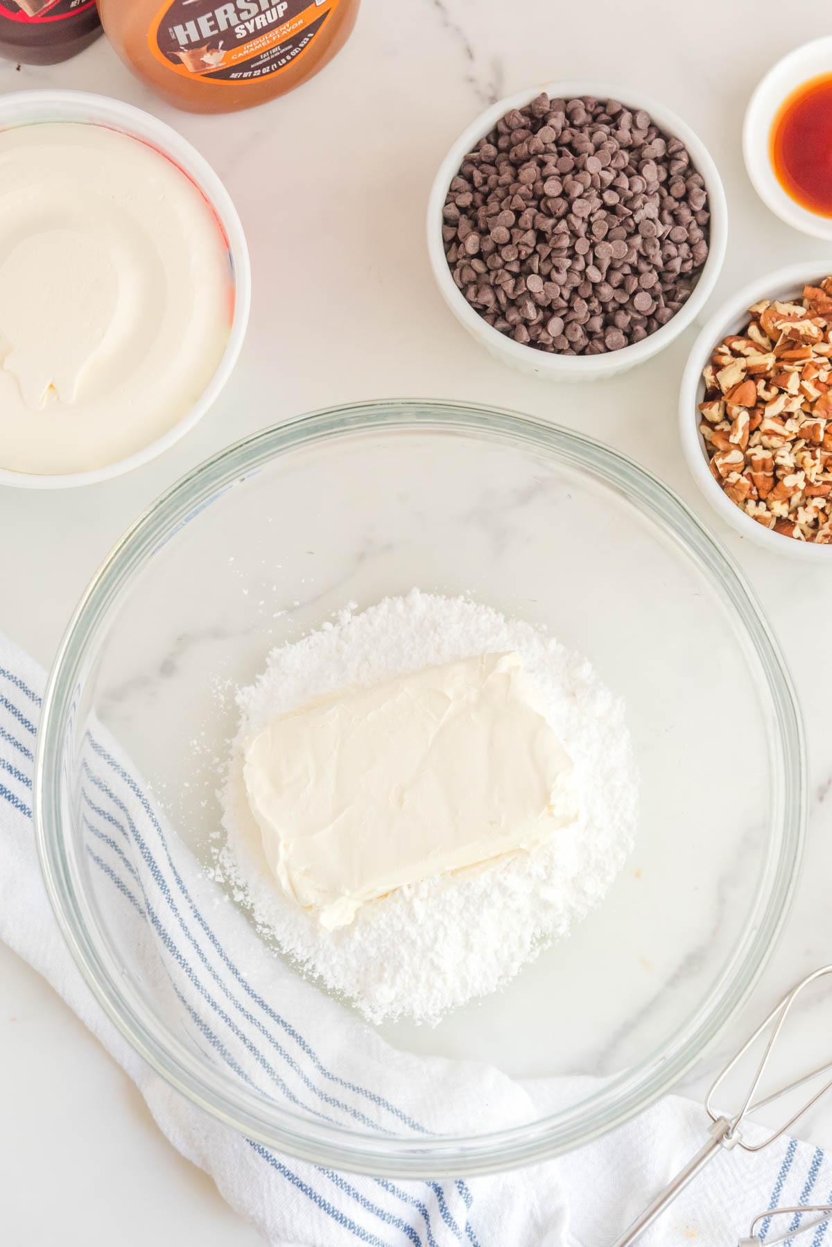 A bowl of ingredients for an ice cream cake