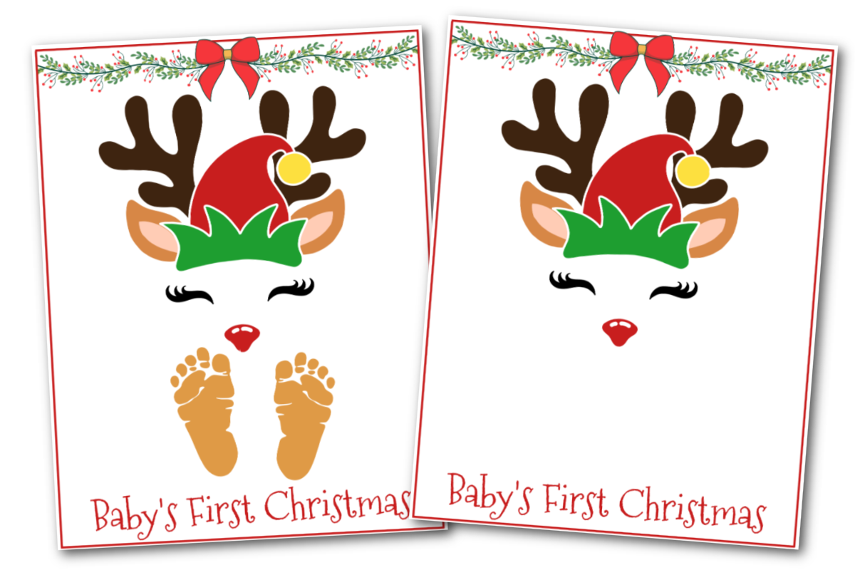Baby's first christmas reindeer footprints.