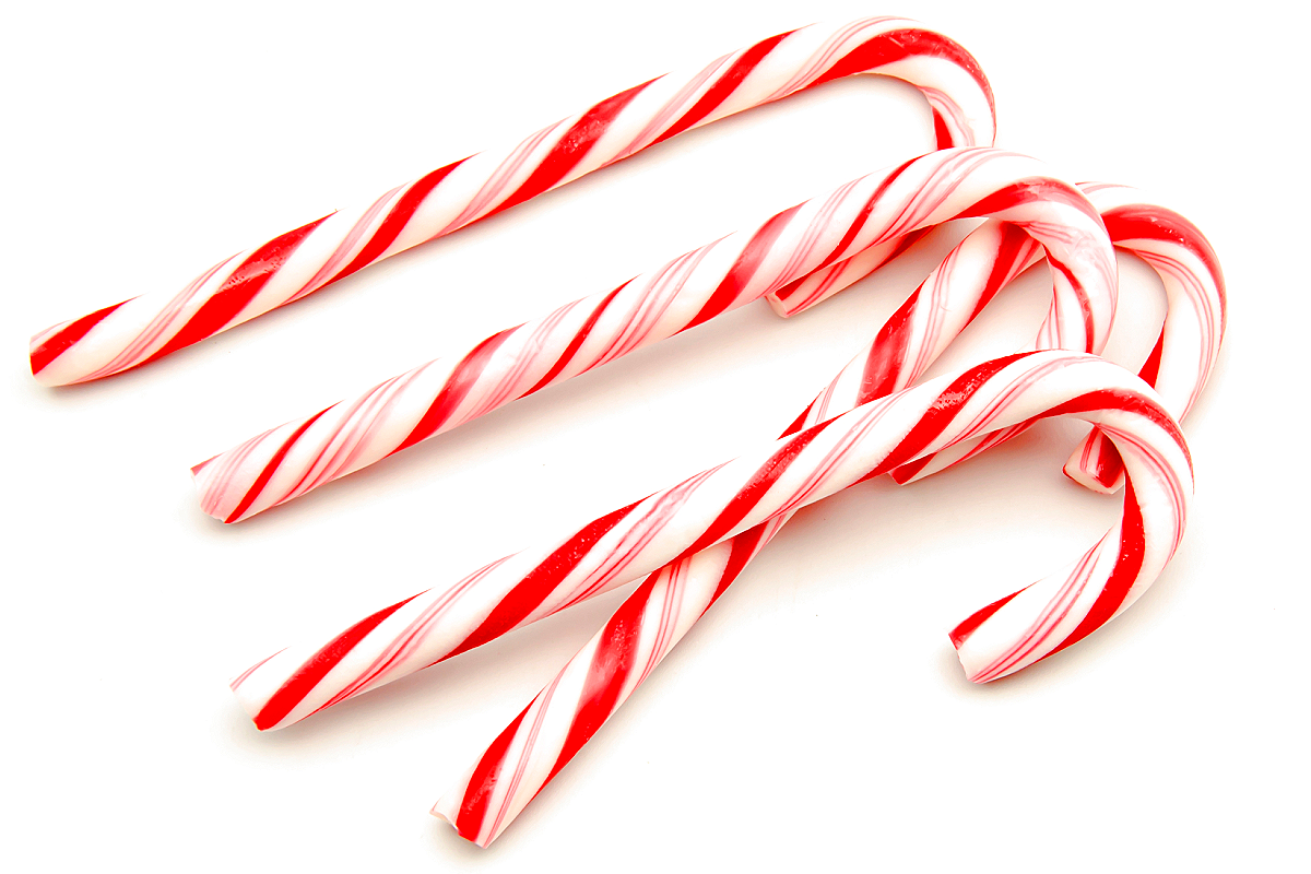 Three candy canes on a white background.