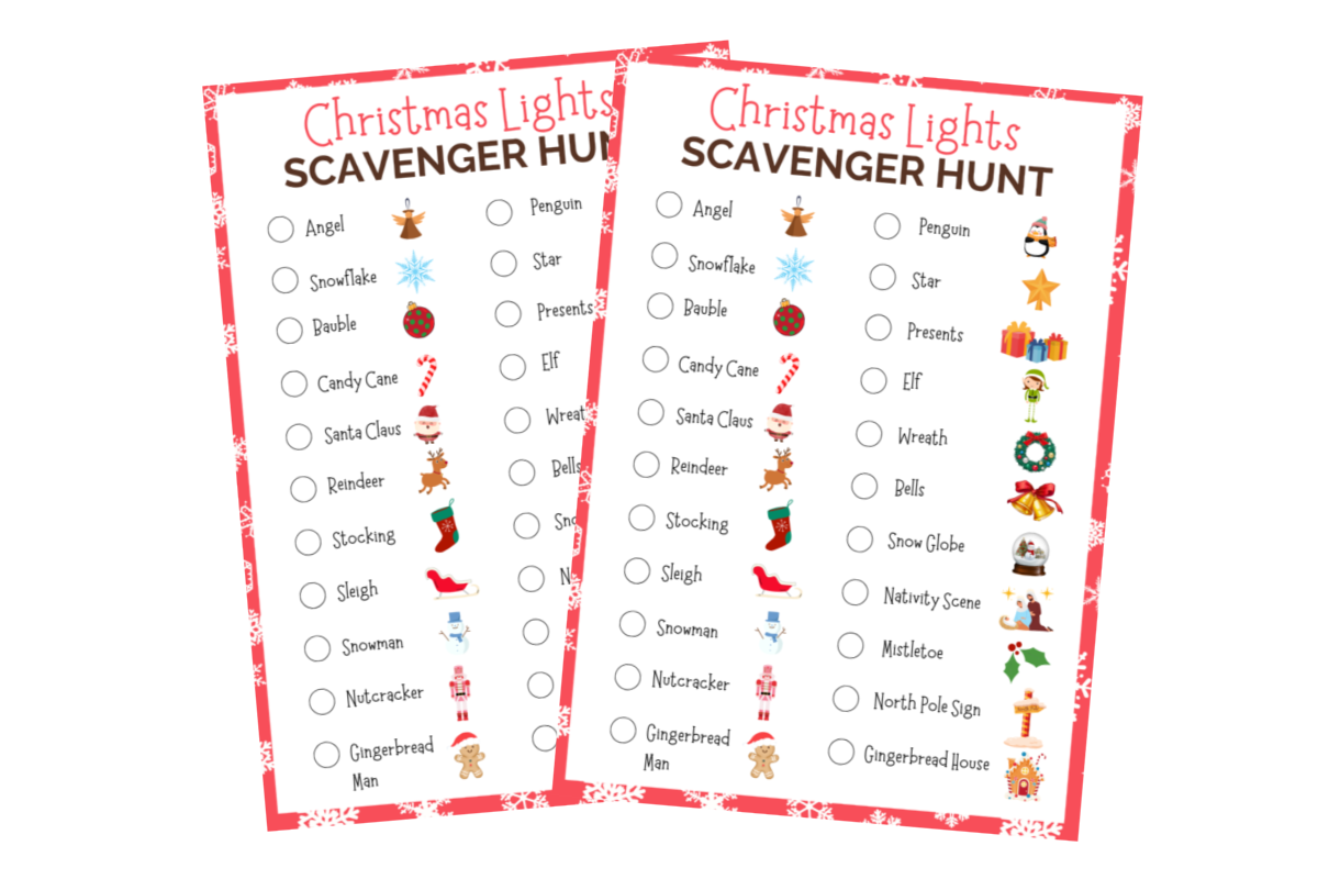 Christmas lights scavenger hunt printables.