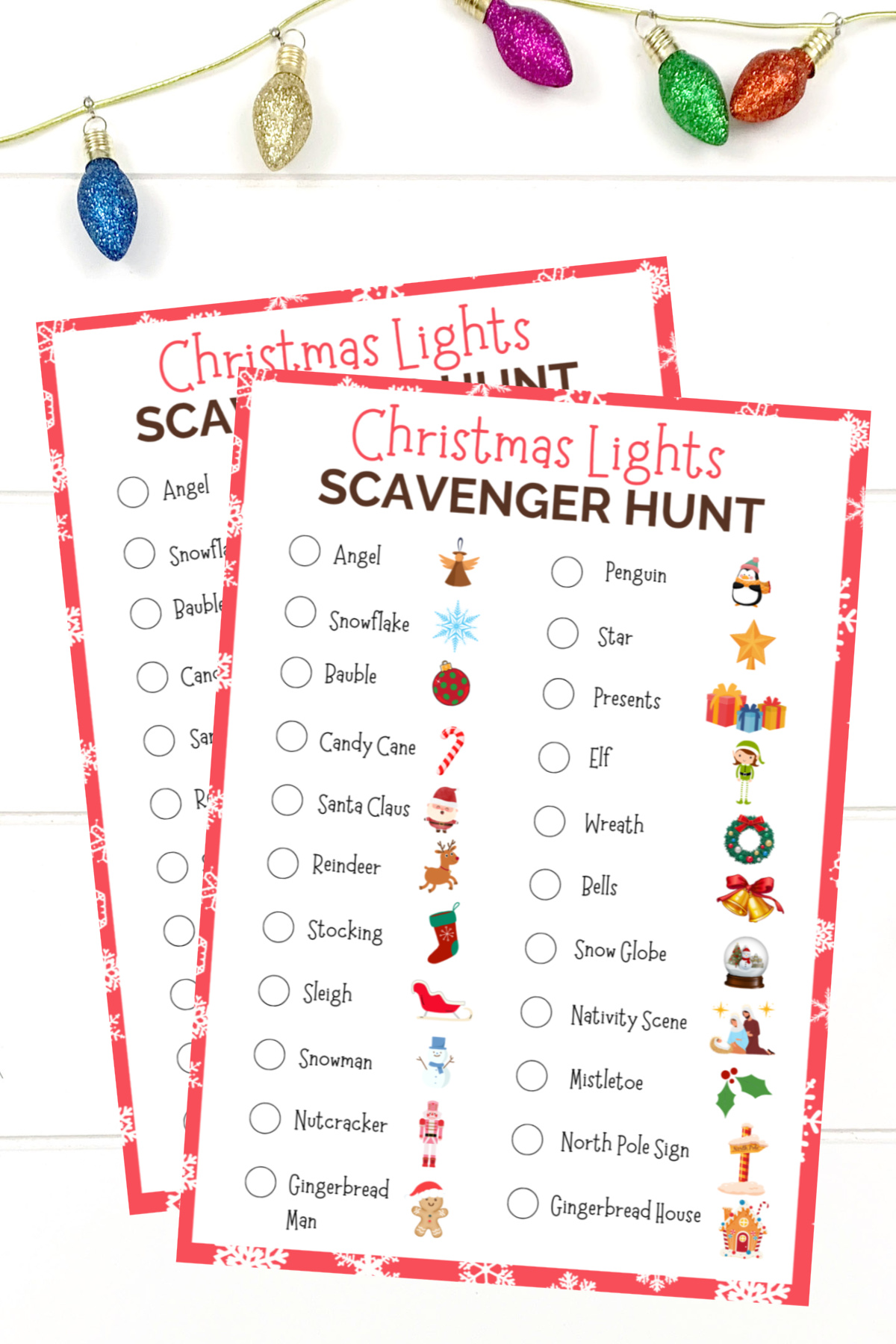 Christmas lights scavenger hunt printable.