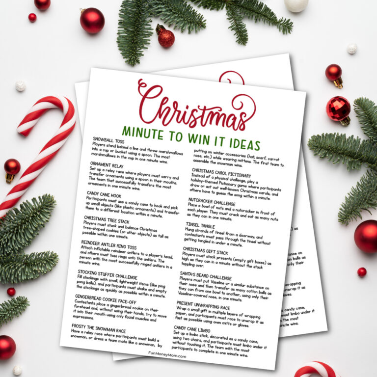 Christmas Minute To Win It Games (Free Printable)