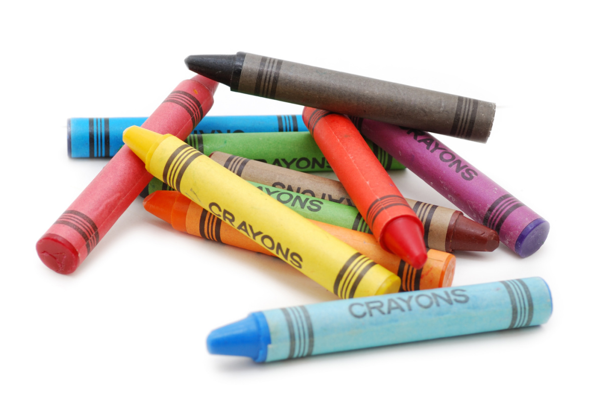 Colorful crayons on a white background.