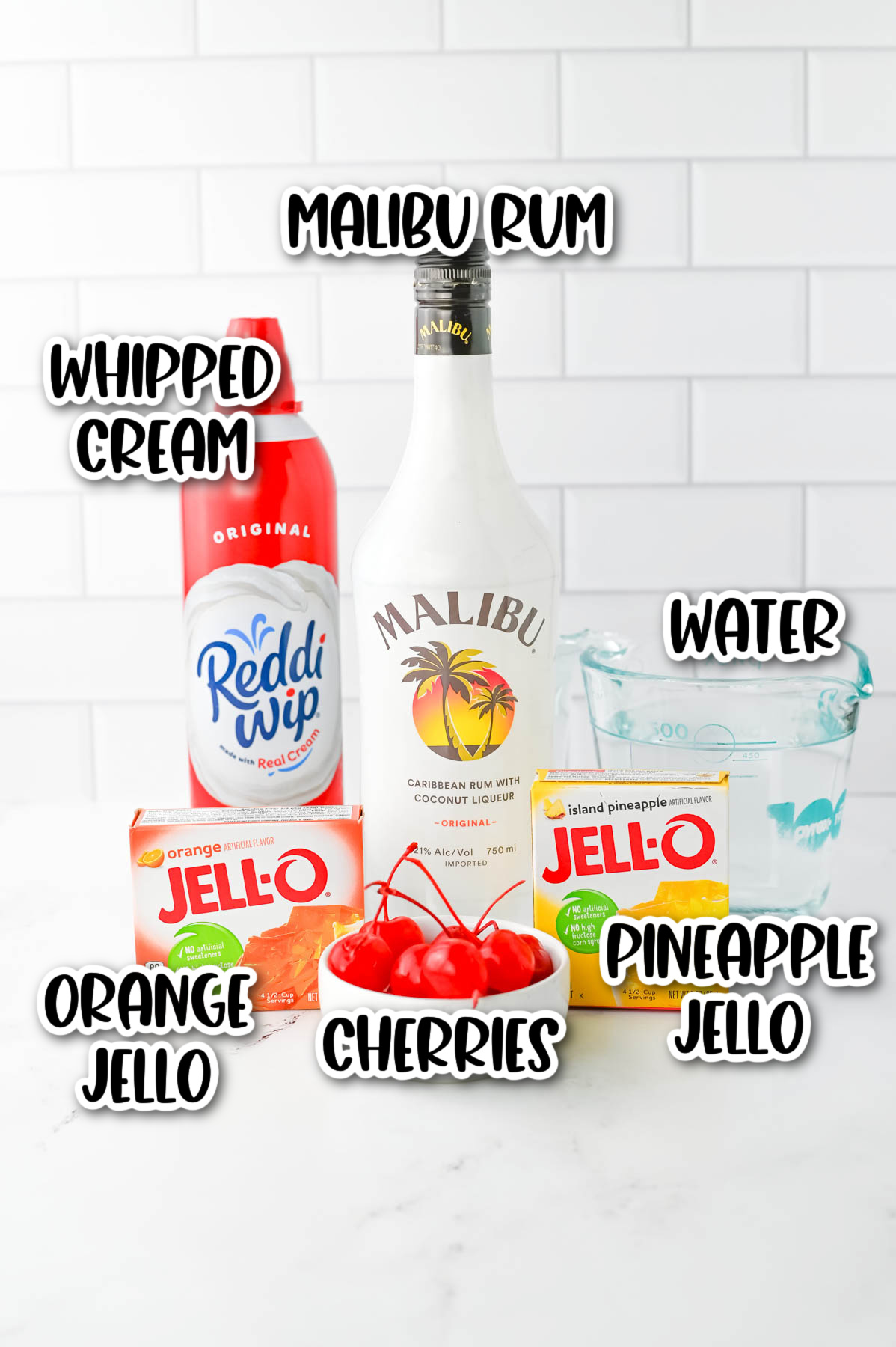 A list of ingredients for jello shots