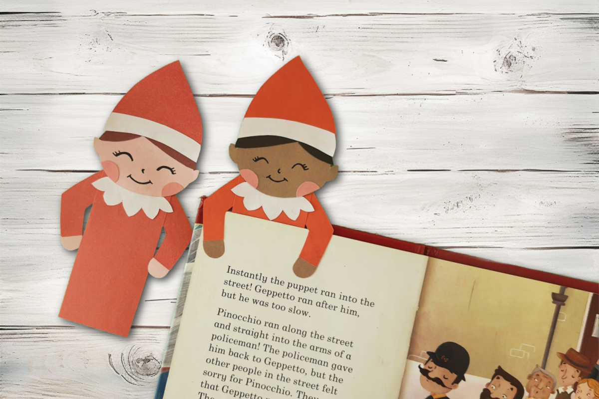 Elf on the shelf bookmarks with open book