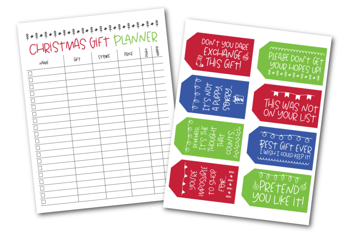 A christmas planner and funny gift tags