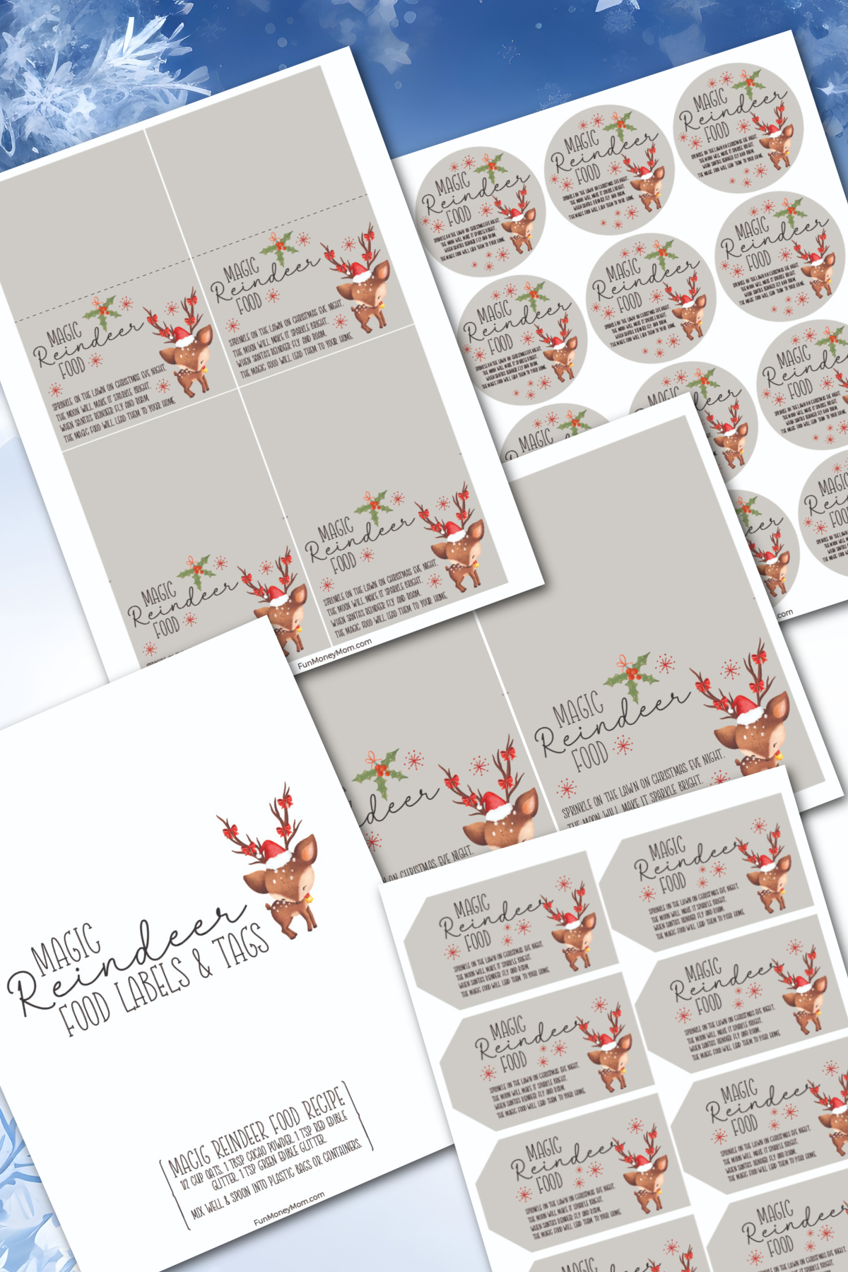 A set of christmas gift tags with reindeer on them.