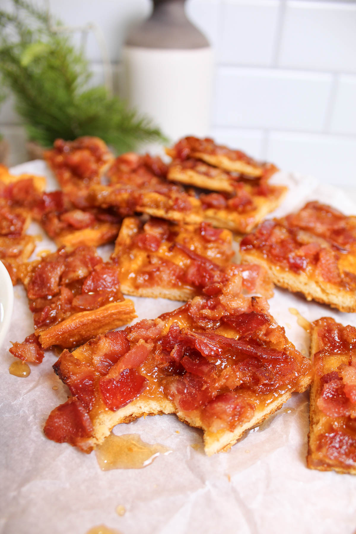 A tray of bacon crisps on top of a piece of parchment paper.