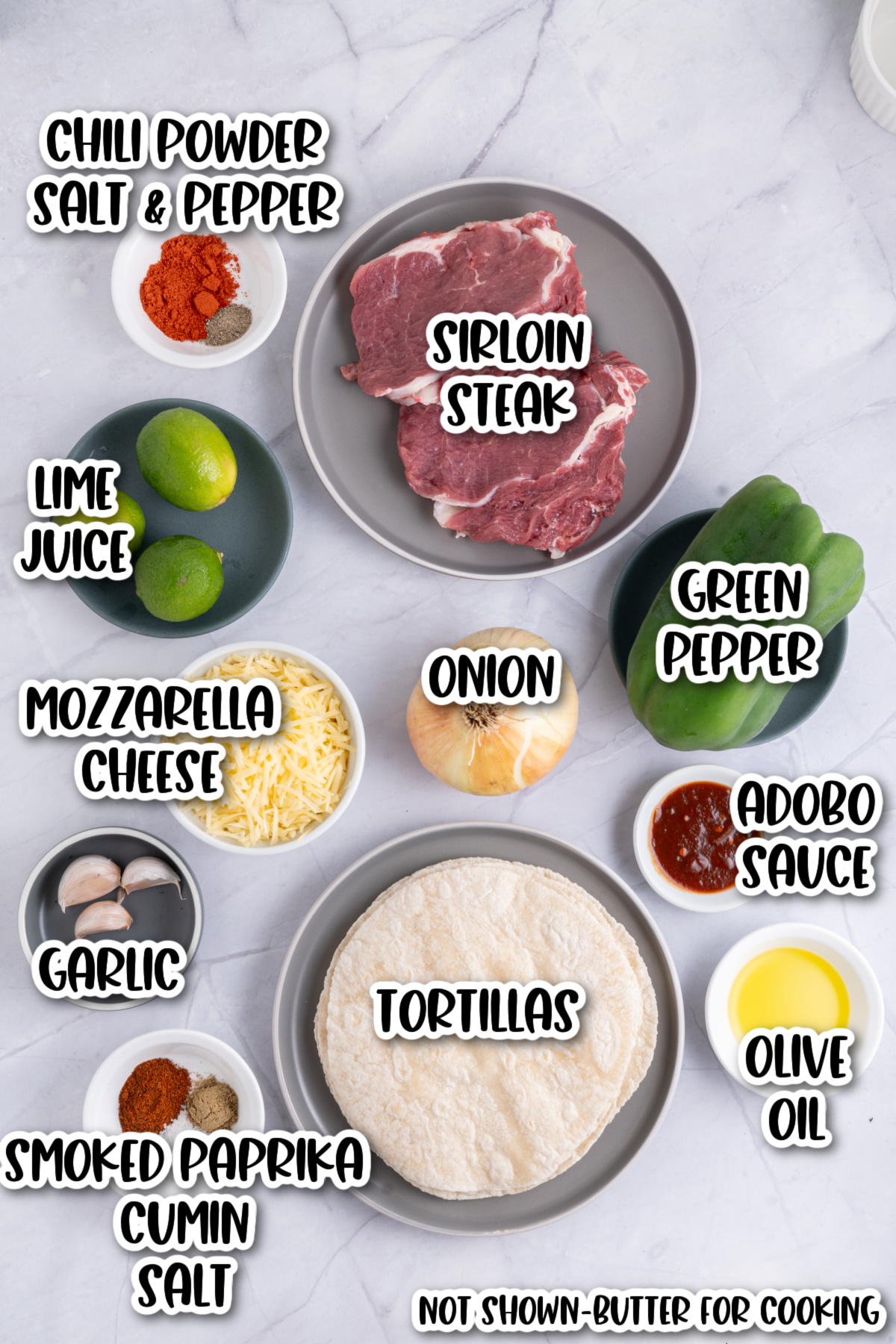 Ingredients for a steak quesadilla
