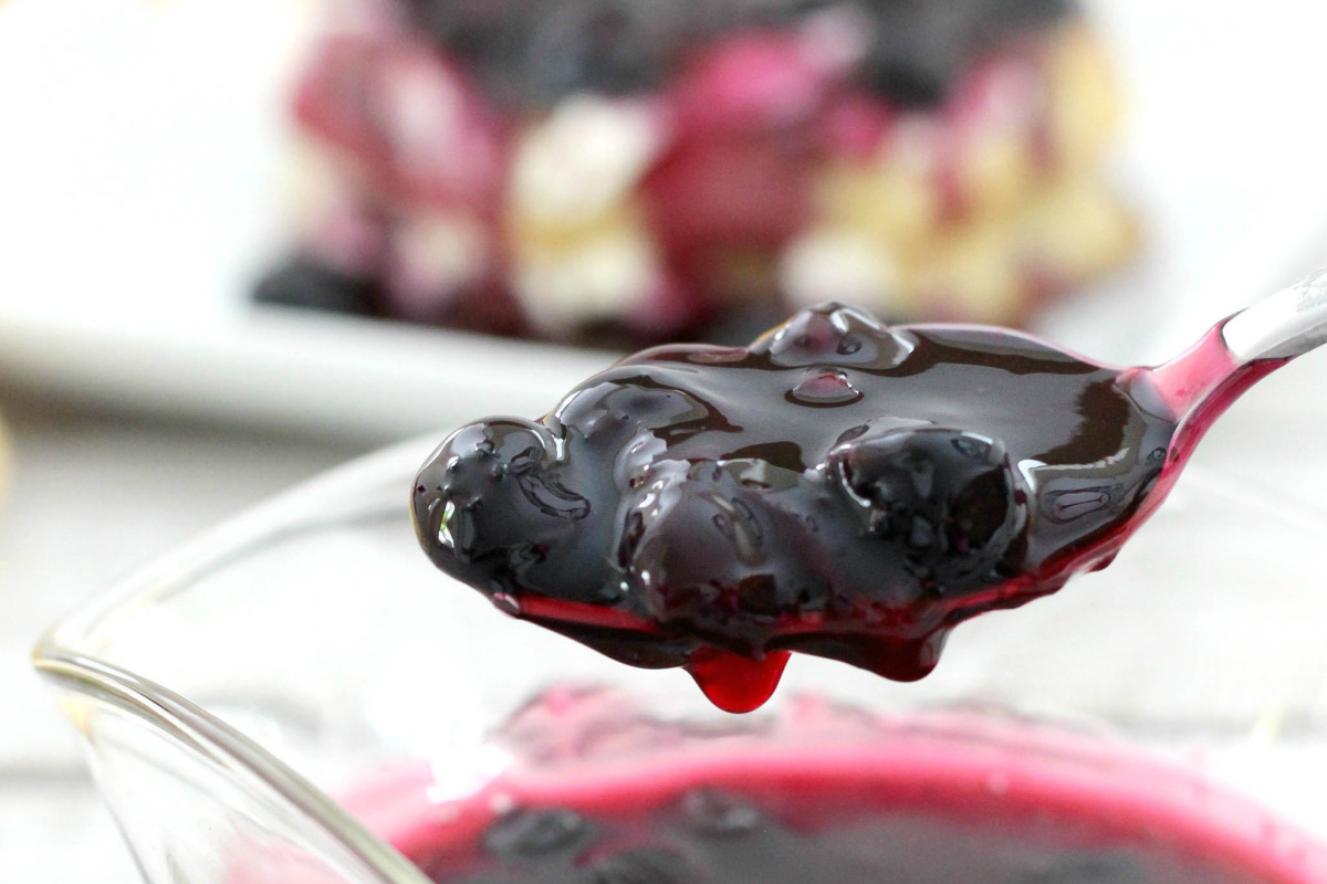 A spoonful of blueberry sauce
