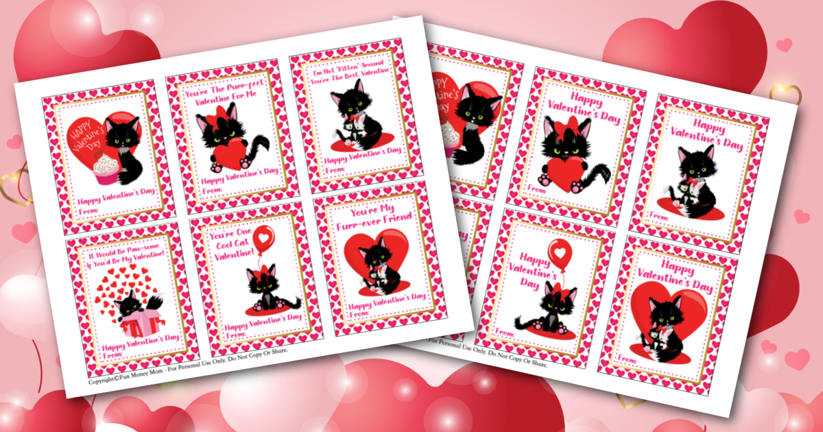 Cat Valentine Cards (Free Printables) - Fun Money Mom