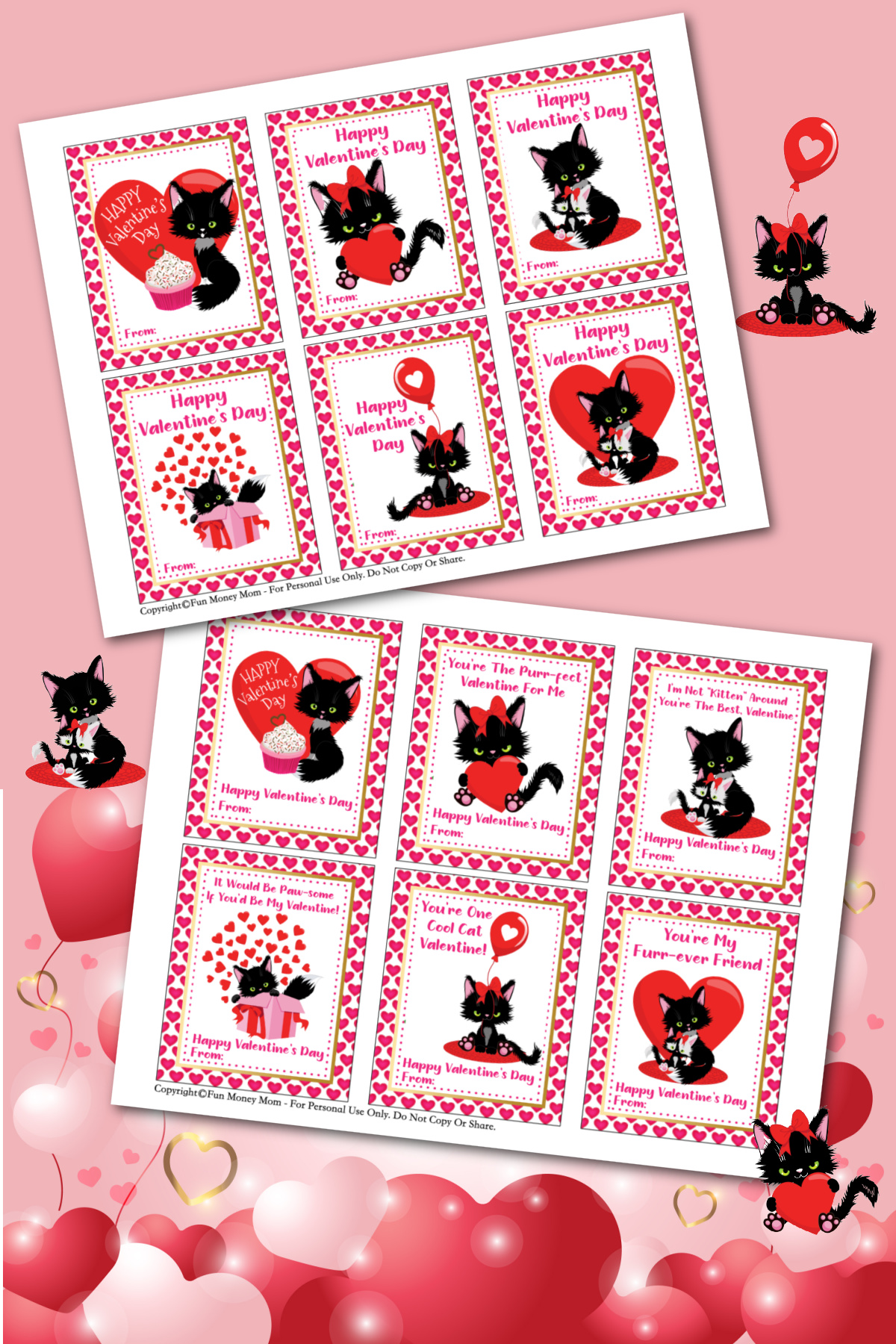 Printable Cat Valentine's Day cards for kids