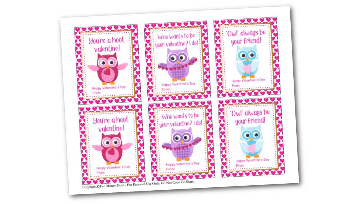 Colorful owl valentine's day cards.