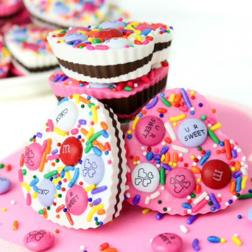 Valentine's day candy hearts with sprinkles