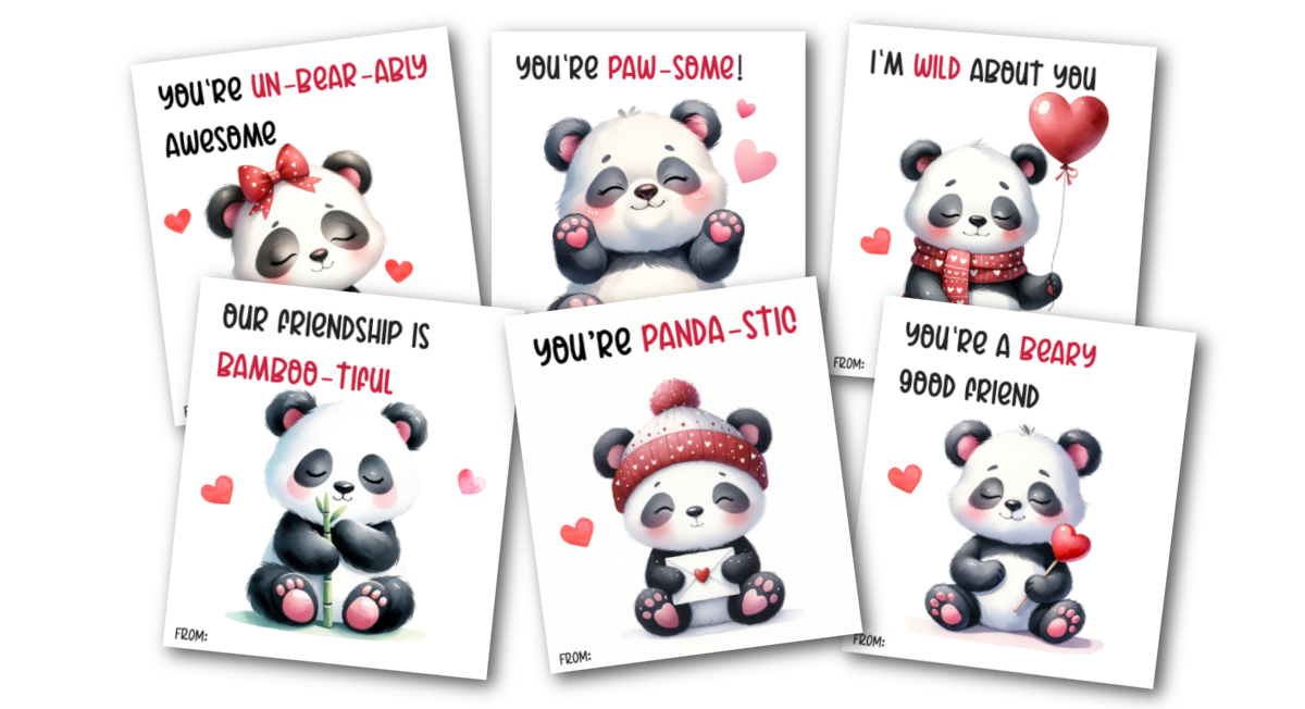 Panda valentines on blank background