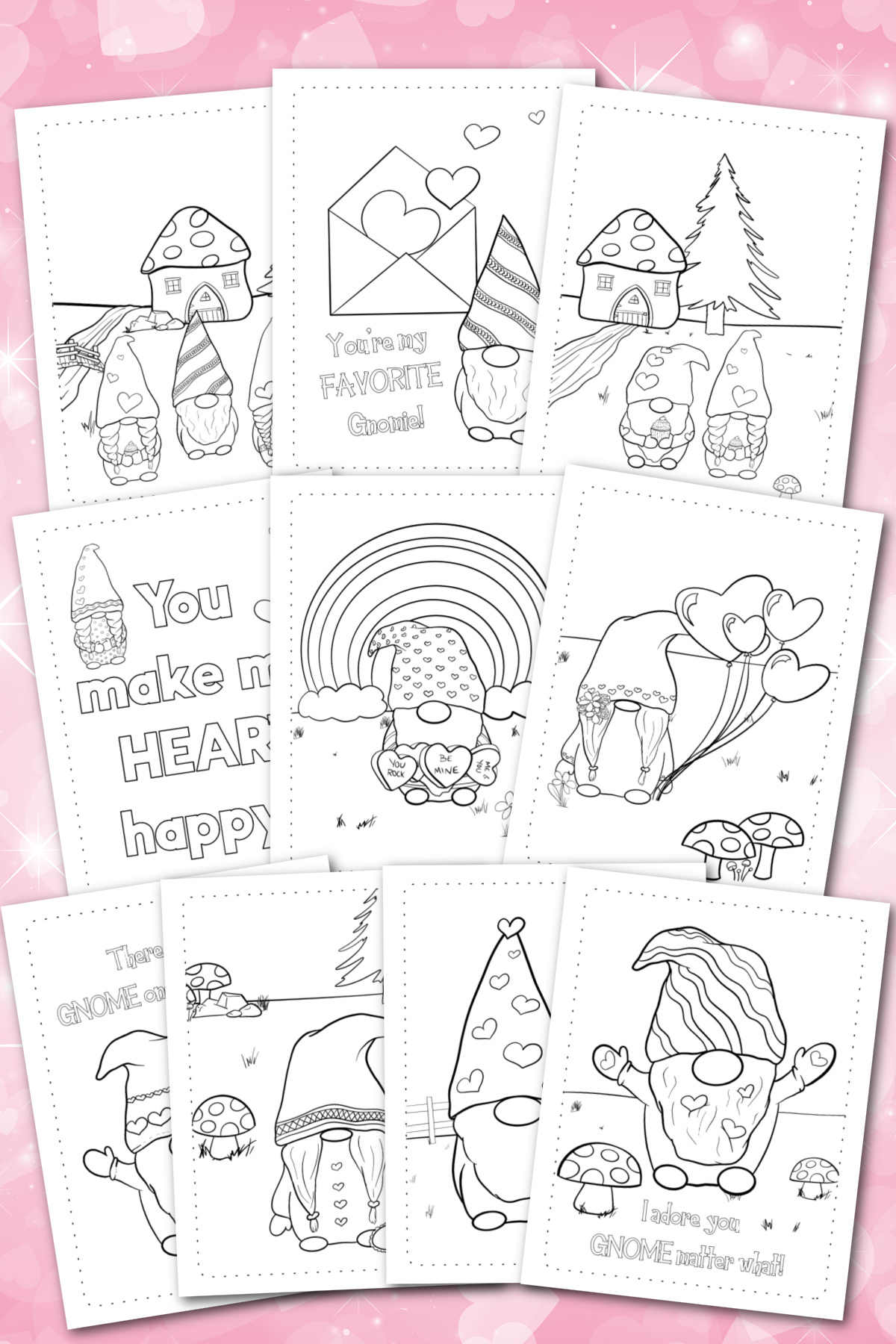 Free printable gnome coloring pages.