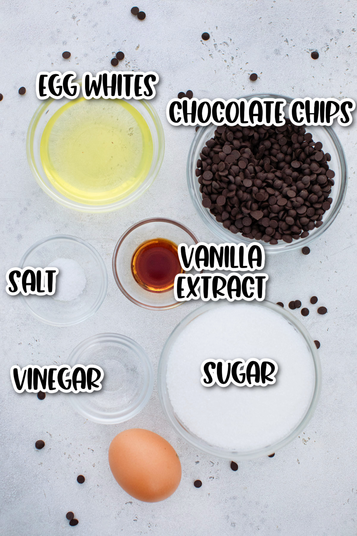 Ingredients for chocolate chip meringue cookies