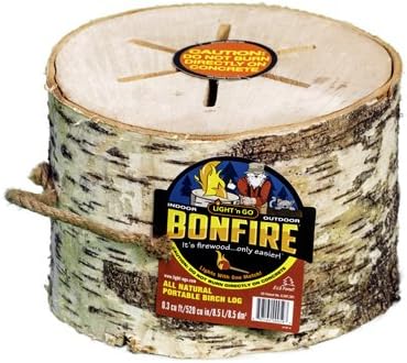 Portable all-natural birch log for indoor and outdoor bonfires.