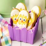 Easter cookies in a purple basket.