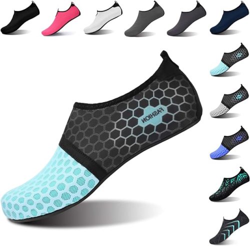 A collage of various colored no-show socks with a hexagonal grip pattern on the sole.