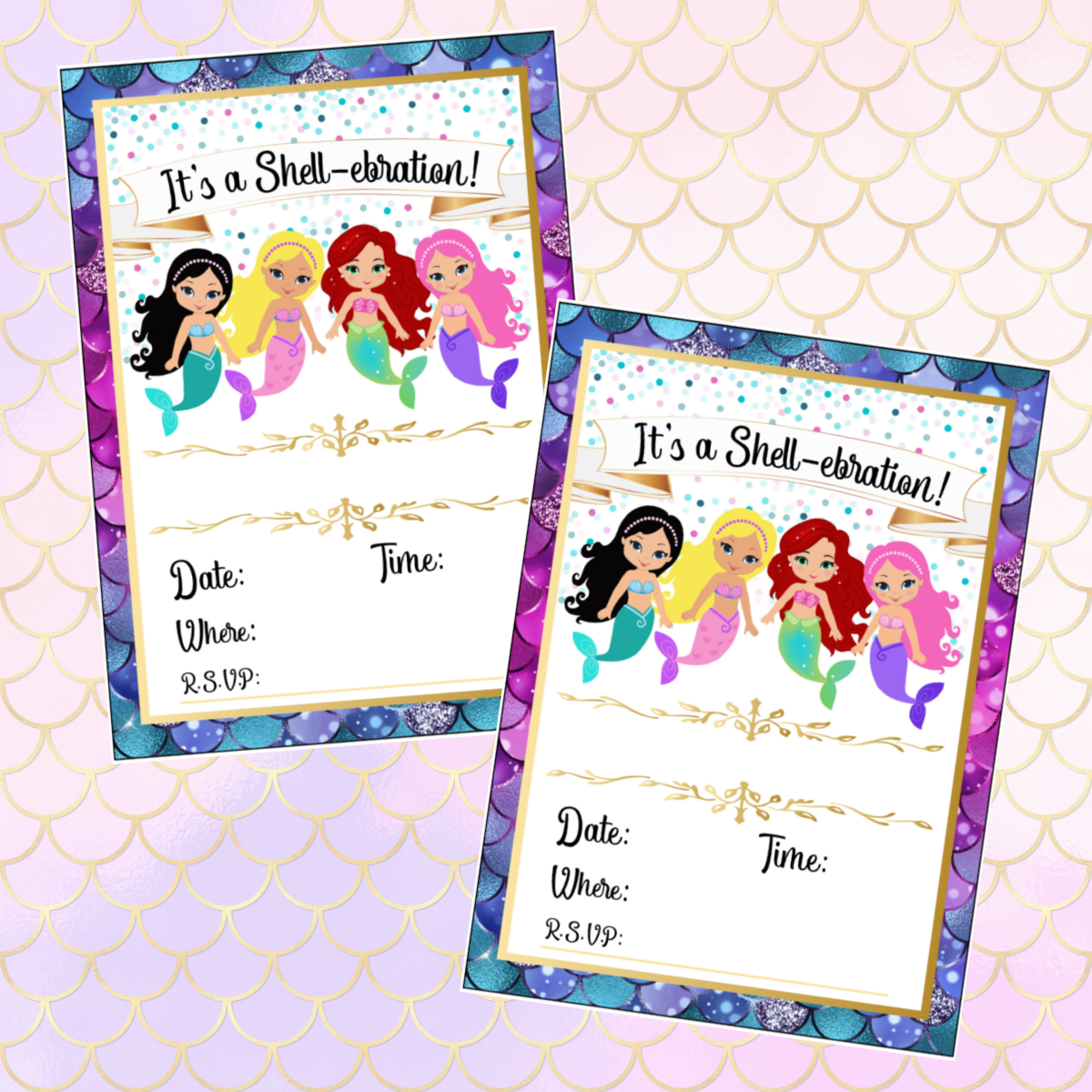 Mermaid Birthday Party Invitation (Free Printable), image size:1200x1200